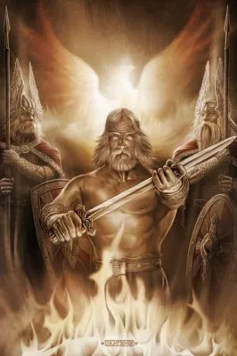 Картины Игоря Ожиганова: Священный огонь, Ольга с сыном, Хорс, Царевна Лебедь, Русы