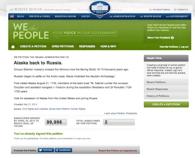 Власти США скрыли петицию за присоединение Аляски к России
