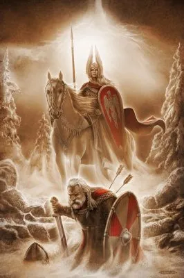 Картины Игоря Ожиганова: В Вальхаллу, Баба Яга, Ярл, Тридцать три богатыря, Руслан и голова, Встреча, Сокол