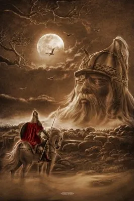 Картины Игоря Ожиганова: В Вальхаллу, Баба Яга, Ярл, Тридцать три богатыря, Руслан и голова, Встреча, Сокол