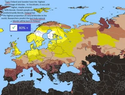 Карта распространения светловолосых людей и их генов в мире [Опрос]