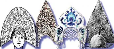 Русские женские головные уборы: кокошник, кичка, шапка, косынка.