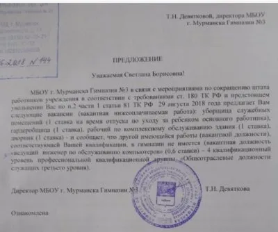 Учительнице из Мурманска, уволенной за комментарий в соцсети, предложили работать уборщицей